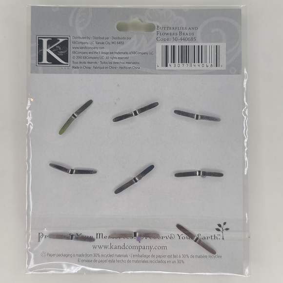 K&Company Brads Butterfly and Flowers Brads 9 pcs Bugs Spring Summer Brads - Picture 3 of 8